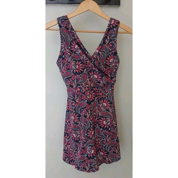 Lands' End Crossover Swim Dress Size 8 Pink Floral Paisley Skirted Beach Cruise - Picture 1 of 7